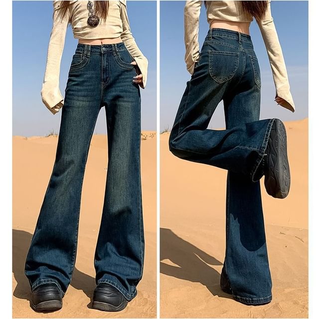Denimot-Mid Waist Washed Flared Jeans Various Designs