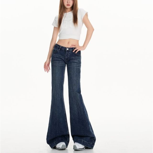 Denimot-Mid Waist Washed Flared Jeans Various Designs