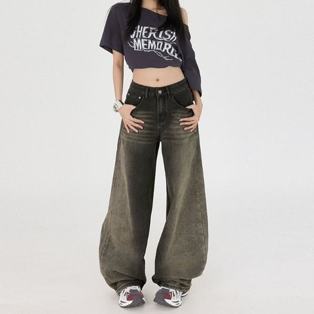 Denimot-Mid Waist Washed Flared Jeans Various Designs