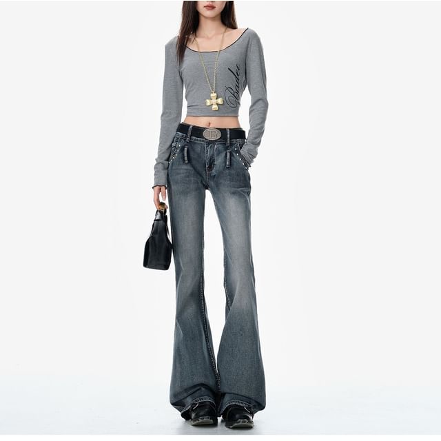 Denimot-Mid Waist Washed Flared Jeans Various Designs