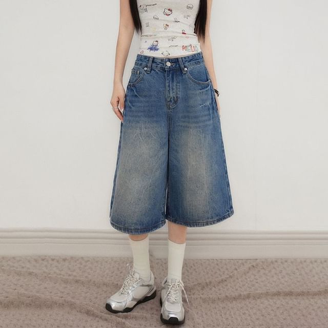 Denimot-Mid Waist Washed Jorts