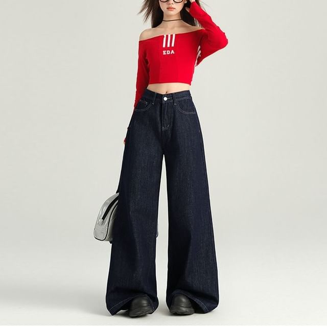 Denimot-Mid Waist Wide Leg Jeans