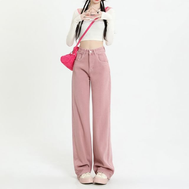 Denimot-Mid Waist Wide Leg Jeans