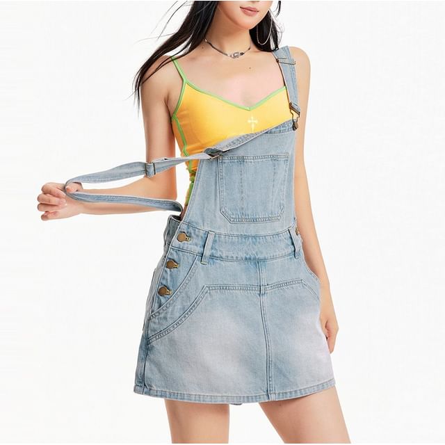 Denimot-Sleeveless Mini Denim Dungaree Shorts