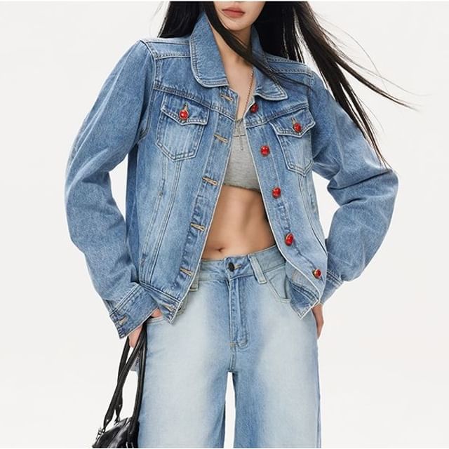 Denimot-Washed Button-Up Denim Jacket