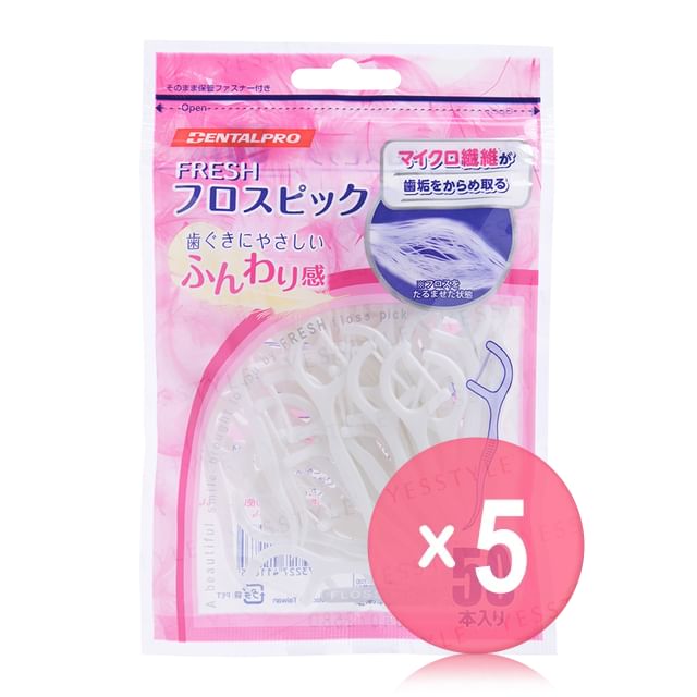 DENTALPRO-Fresh Disposable Plastic Stemmed Dental Floss Pick 5pcs Bundle Set