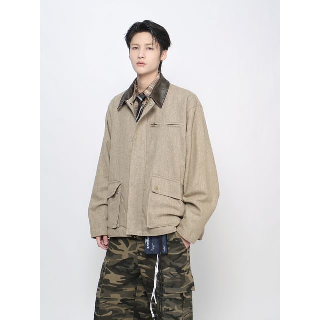 Derbundy-Contrast Collar Zip-Up Barn Jacket