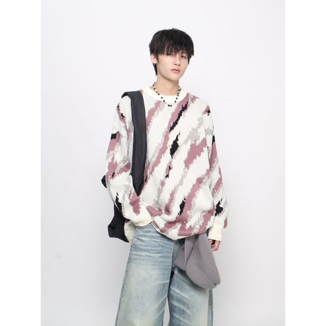 Derbundy-Crew Neck Tie Dye Sweater