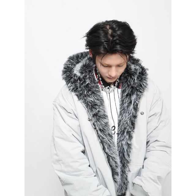 Derbundy-Faux Fur Lined Hood Zip Puffer Jacket