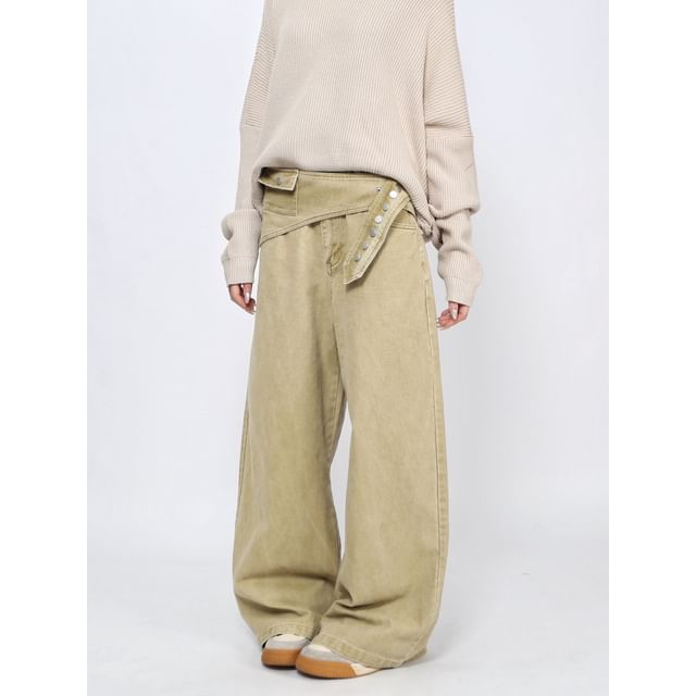 Derbundy-Mid Rise Plain Barrel Wide Leg Jeans
