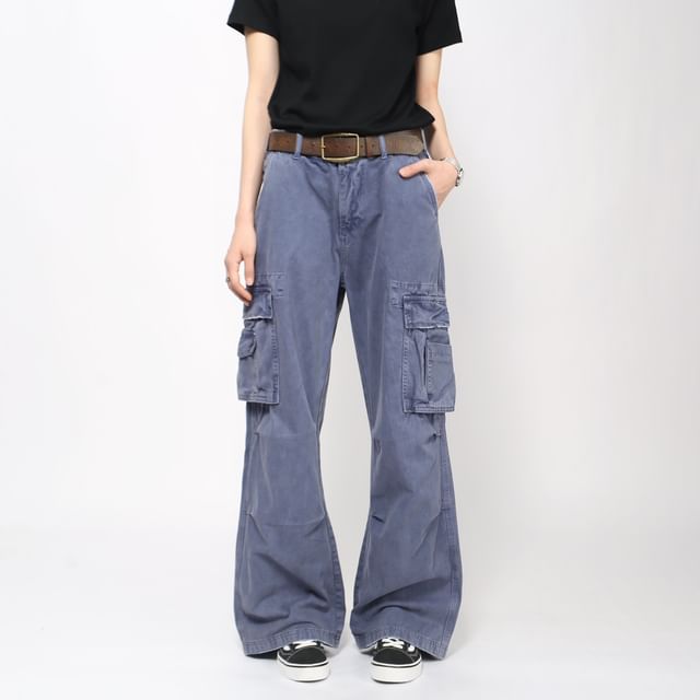 Derbundy-Mid Rise Plain Flared Cargo Pants