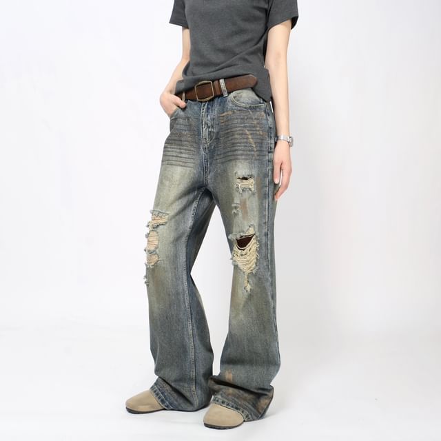 Derbundy-Mid Rise Washed Bootcut Jeans