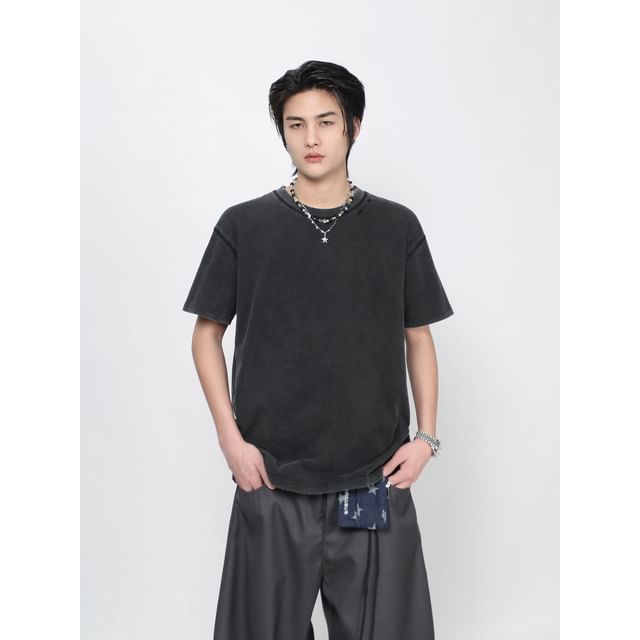Derbundy-Short Sleeve Crew Neck Plain T-Shirt