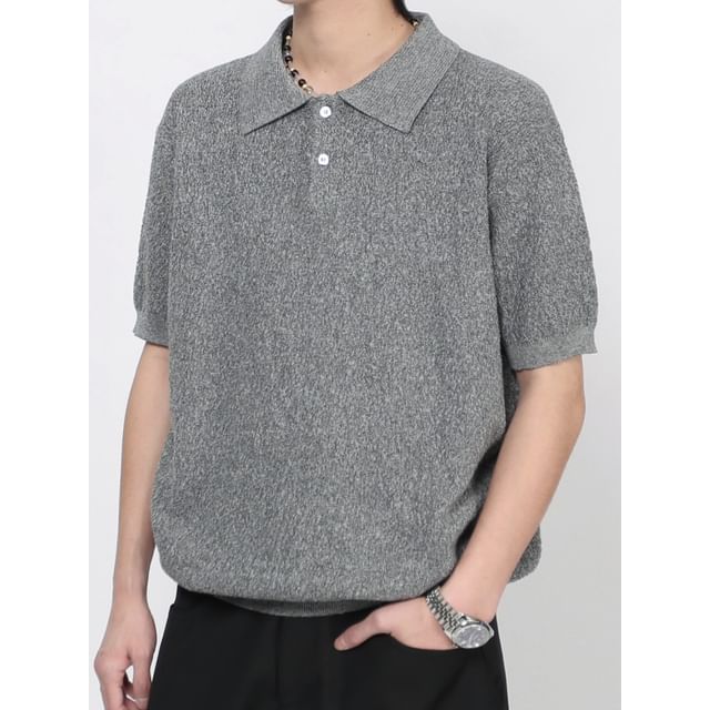 Derbundy-Short-Sleeve Plain Knit Polo Shirt