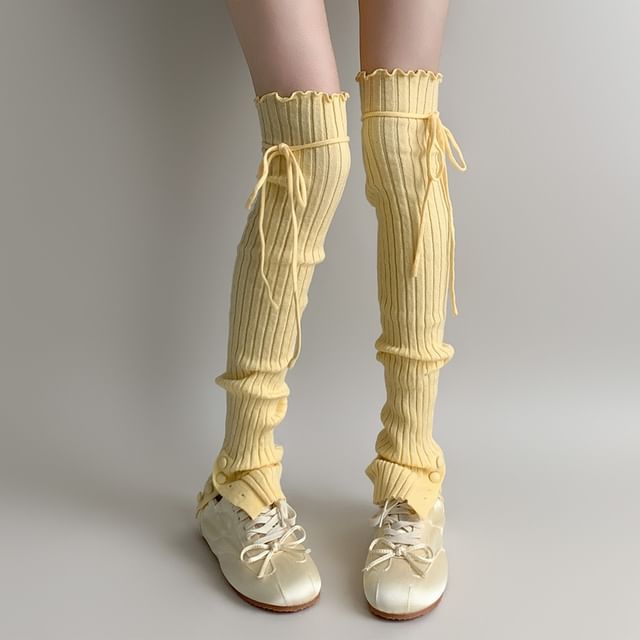 Desperim-Buttoned Hem Plain Leg Warmer