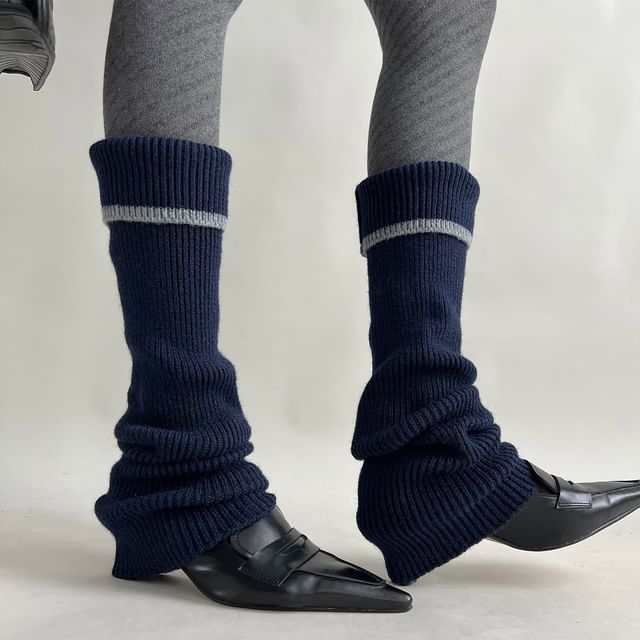 Desperim-Contrast Trim Ribbed Knit Leg Warmers