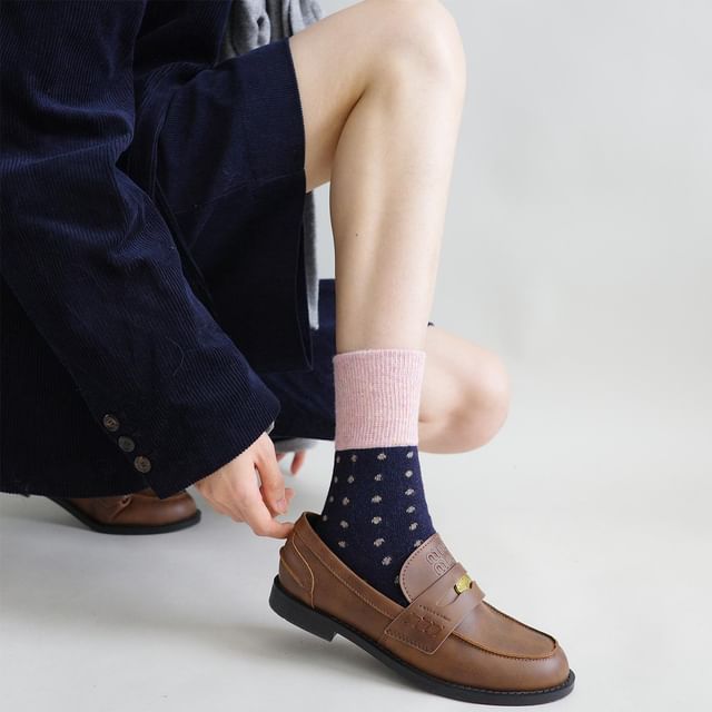 Desperim-Dotted Color Block Crew Socks