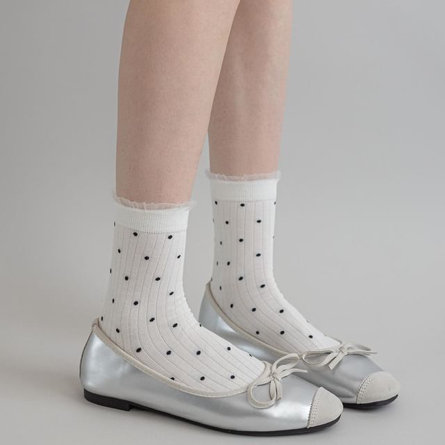 Desperim-Dotted Mesh Trim Crew Socks