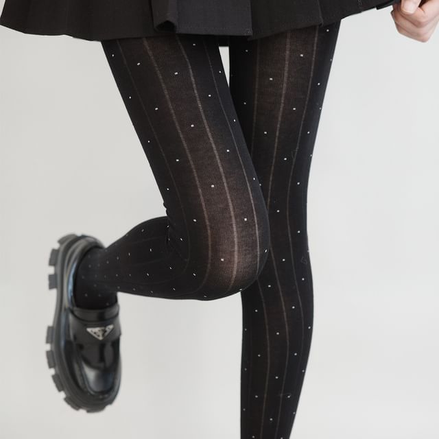 Desperim-Dotted Ribbed Opaque Tights