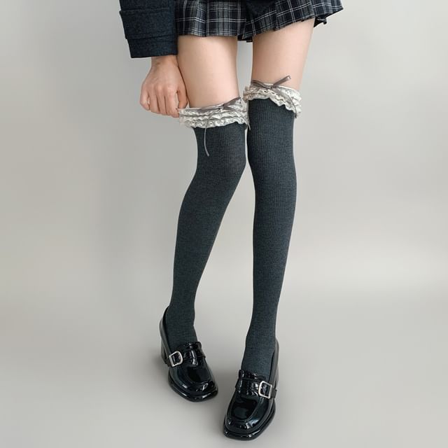 Desperim-Lace Ruffle Bow Ribbed Socks Various Designs