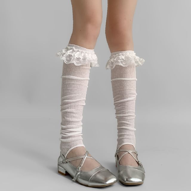 Desperim-Lace Trim Ribbed Leg Warmers