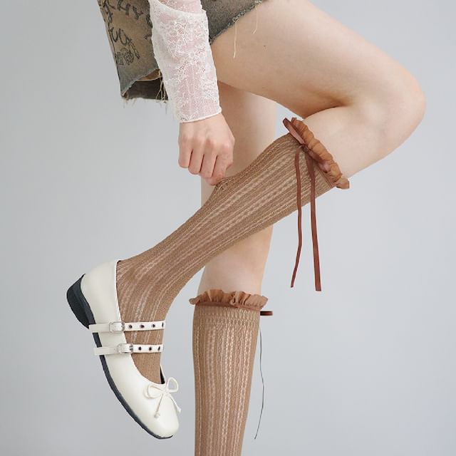 Desperim-Mesh Ruffle Lace Tall Socks