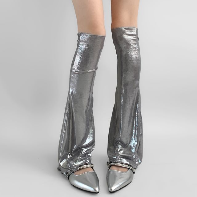 Desperim-Metallic Lettuce Edge Flared Leg Warmers
