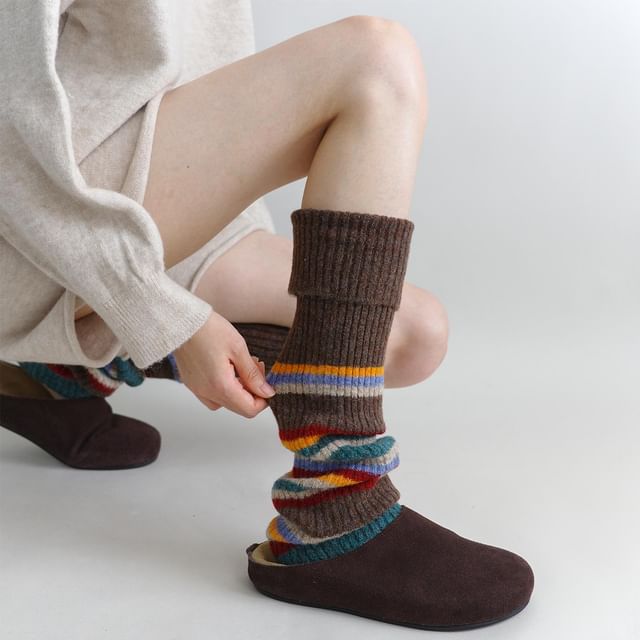 Desperim-Multicolor Striped Ribbed Knit Leg Warmers