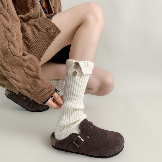 Desperim-Plain Button Ribbed Knit Leg Warmers