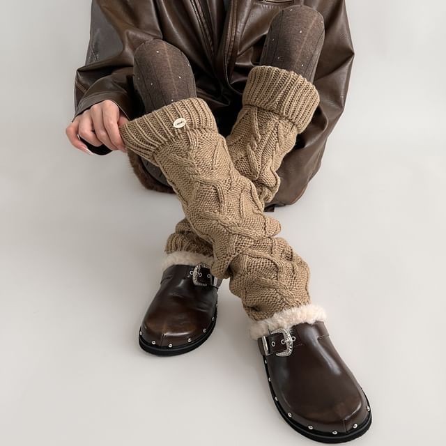 Desperim-Plain Cable Knit Leg Warmers