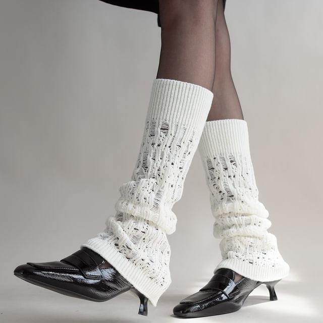 Desperim-Plain Distressed Knit Leg Warmers