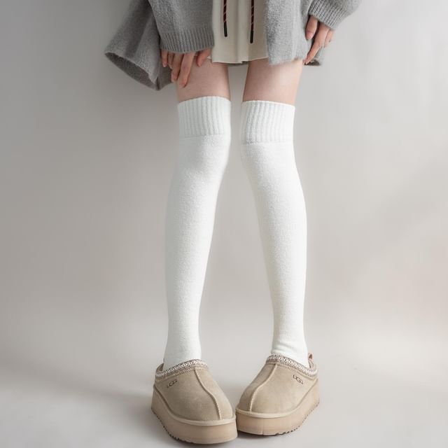 Desperim-Plain Knit Over the Knee Socks
