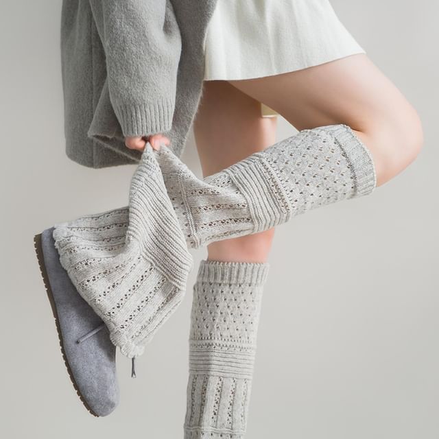 Desperim-Plain Pointelle Knit Leg Warmers