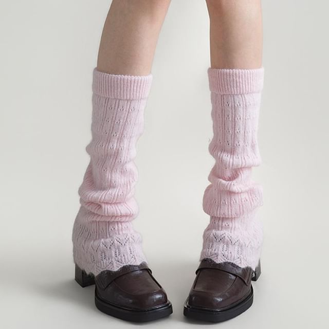 Desperim-Plain Pointelle Knit Leg Warmers