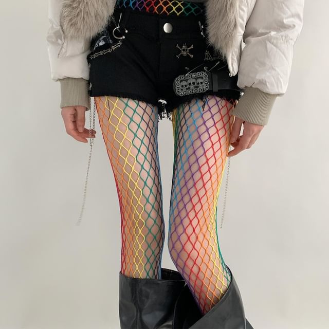 Desperim-Rainbow Color Fishnet Tights