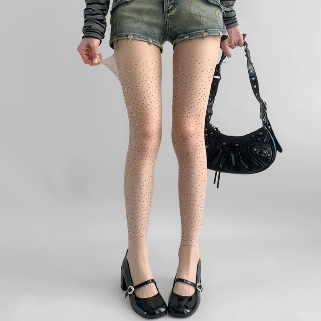 Desperim-Rhinestone Sheer Tights
