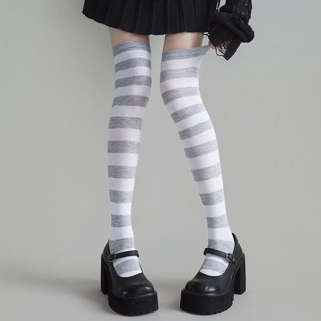 Desperim-Striped Over The Knee Socks
