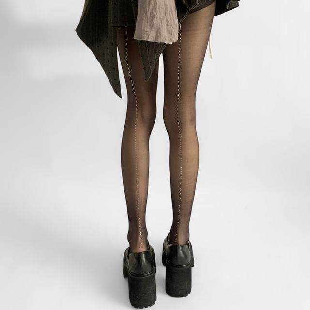 Desperim-Striped Rhinestone Sheer Tights