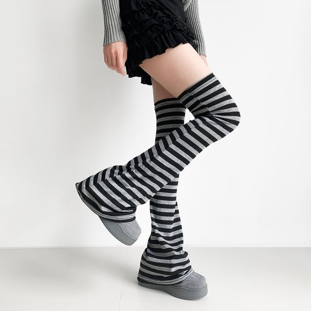 Desperim-Striped Slightly Flared Long Leg Warmer