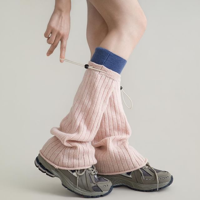 Desperim-Two Tone Panel Drawstring Ribbed Knit Leg Warmers