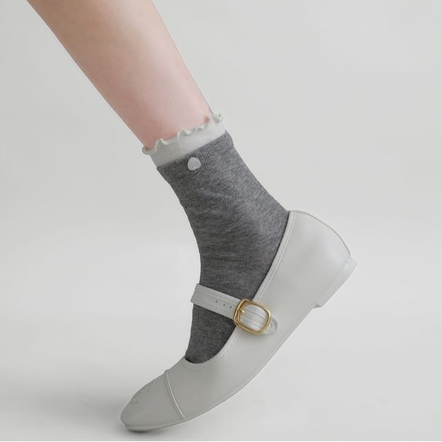 Desperim-Two Tone Panel Lettuce Edge Short Socks