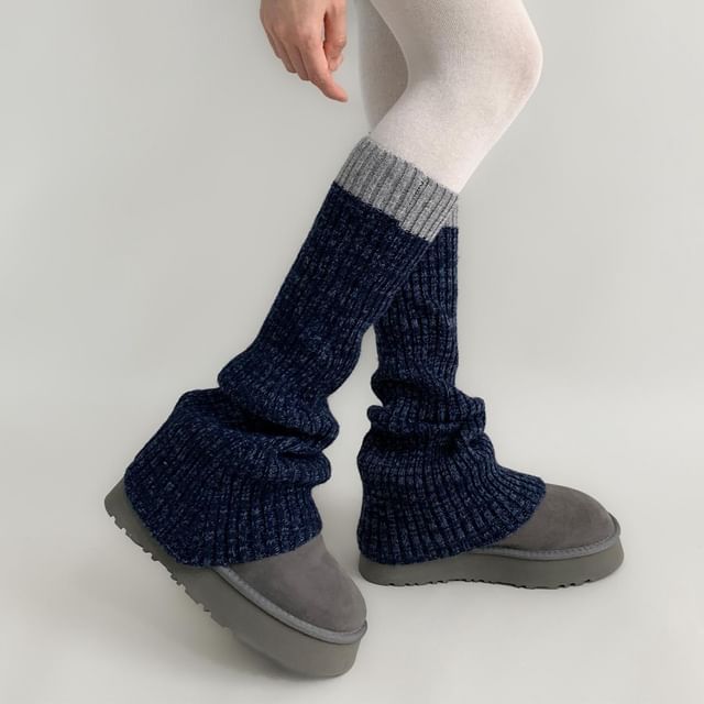 Desperim-Two Tone Ribbed Knit Leg Warmers
