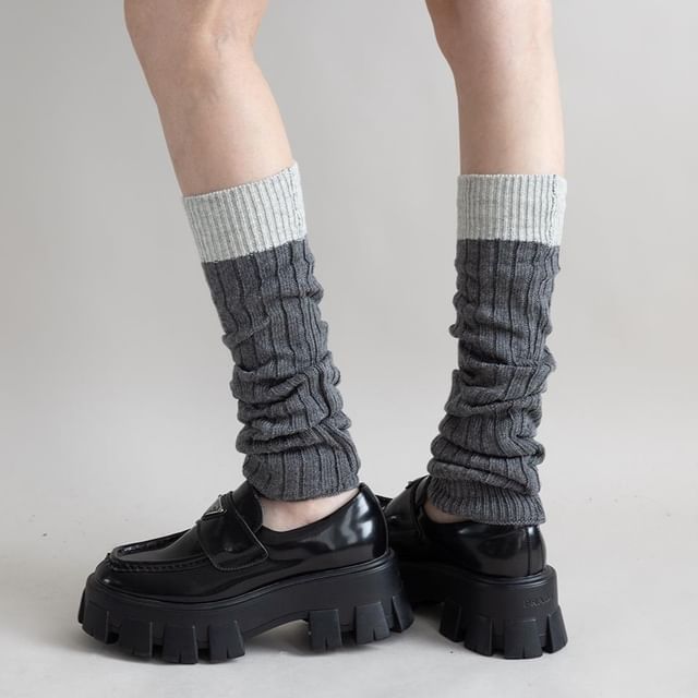 Desperim-Two Tone Ribbed Knit Leg Warmers