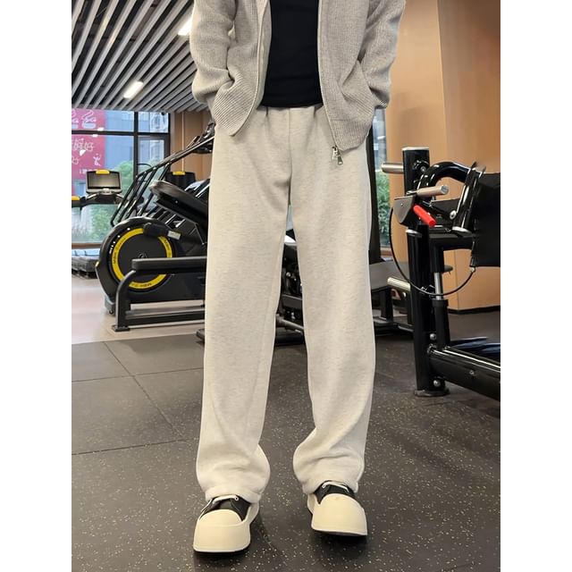 Diphon-Drawstring Waist Plain Straight Leg Sweatpants