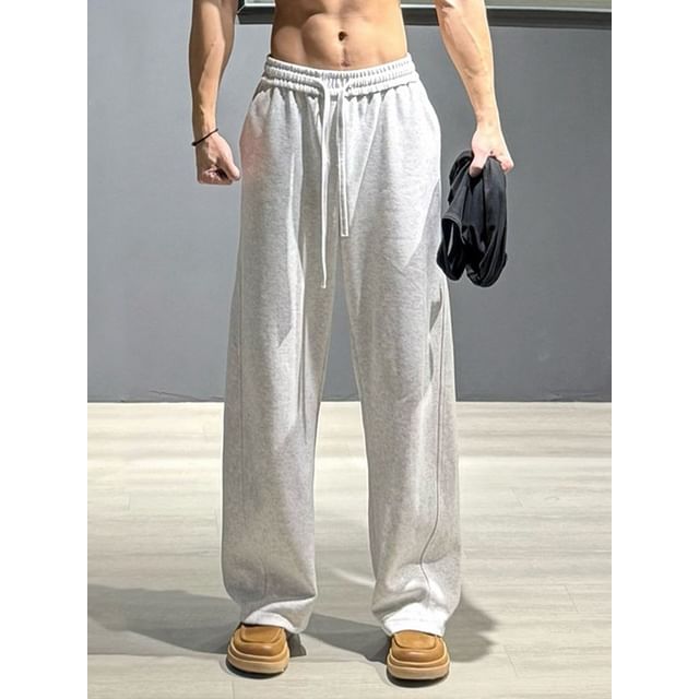 Diphon-Drawstring Waist Plain Straight Leg Sweatpants