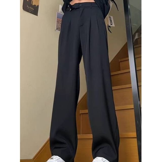 Diphon-High Waist Plain Straight Leg Dress Pants