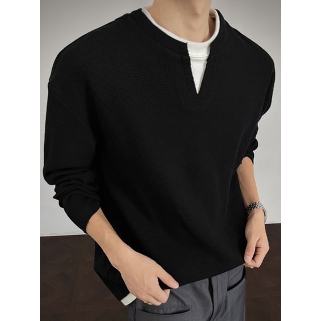 Diphon-Long Sleeve Crew Neck Mock Two Piece T-Shirt