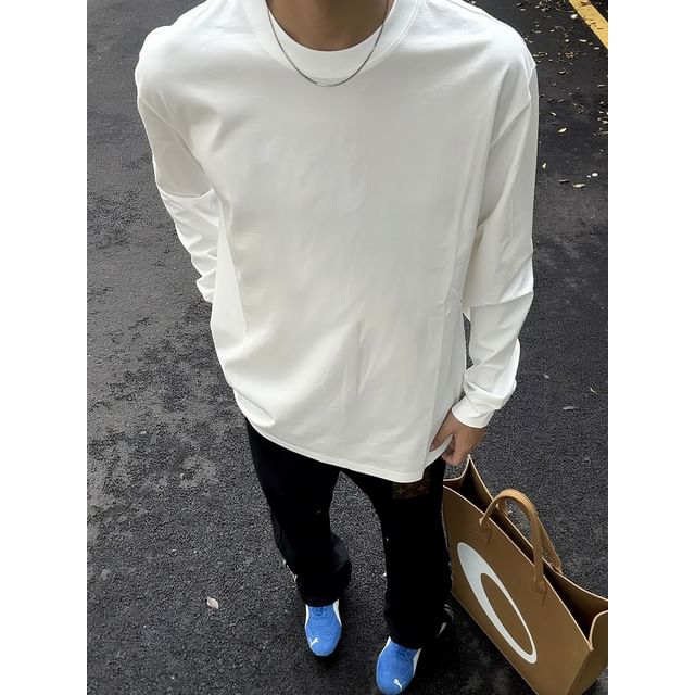 Diphon-Long Sleeve Crew Neck Plain T-Shirt