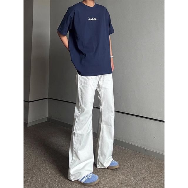 Diphon-Mid Rise Plain Flared Jeans