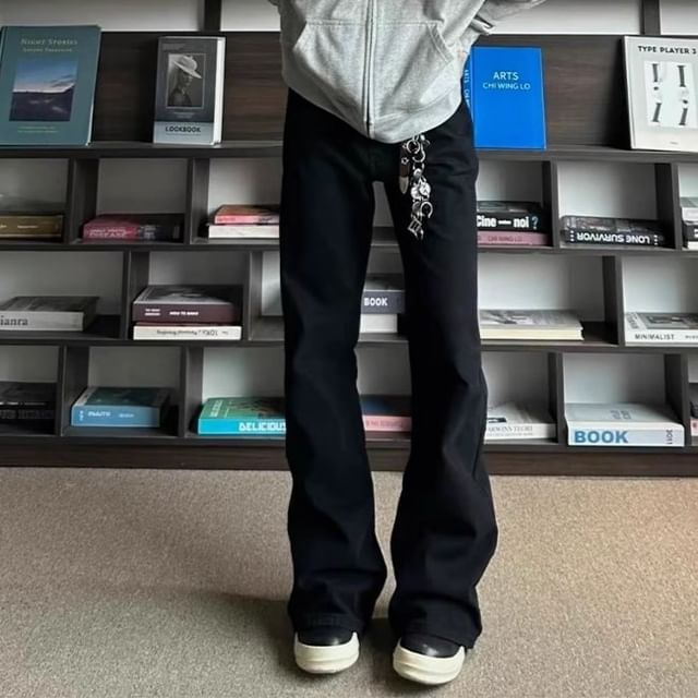 Diphon-Mid Rise Plain Flared Jeans